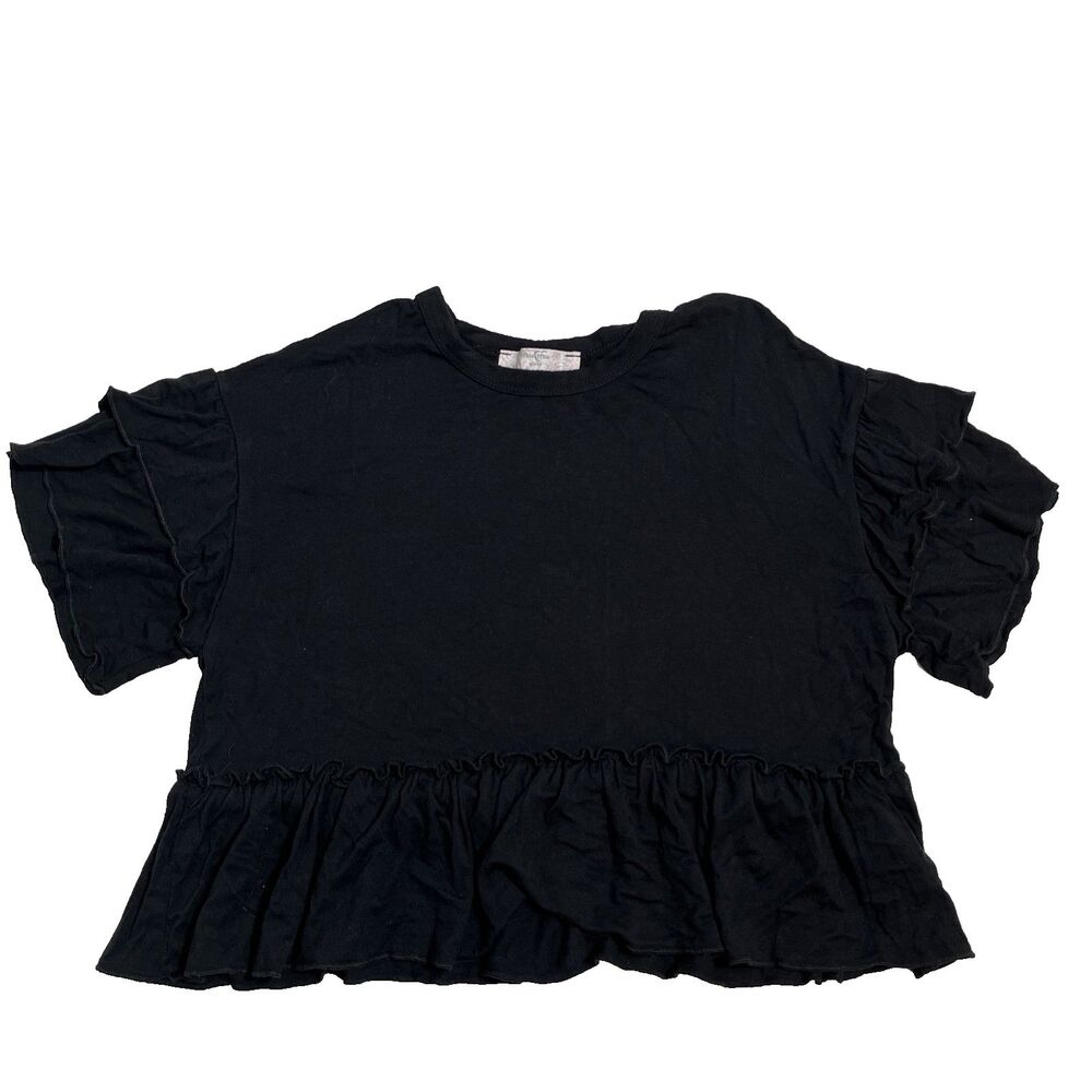 Moa Moa Girls Crop Top Size Medium Black Ruffled T-Shirt Cap Sleeves